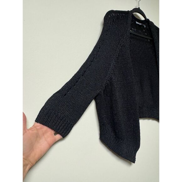 VINCE 100% Linen Open, Nubby Knit Open Front Cardigan Sweater Black - Picture 2 of 7